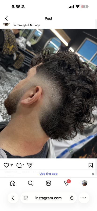 Burst fade with curly top